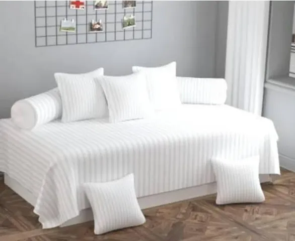 Home Solution diwan Set Satin Stripes 8 Pieces One Bed-Sheet 60*90, Five Cushion Covers 16*16 & Two Bolster Cover