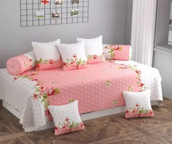 Beautiful Set of 8 Pieces Diwan with 1 Single Bedsheet 2 Bolster Covers and 5 Cushions Covers | 60 x 90 Inches