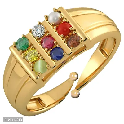 Natural Navaratna (9 stones) Gemstone for Male and Female Panchdhatu 22K Gold Plated Alloy Ring