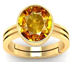 3.25 Ratti Pukhraj Stone Original Certified Yellow Sapphire Gemstone Gold Plated Anguthi | Adjustable Ring With Lab Certificate for Men and Women-thumb1