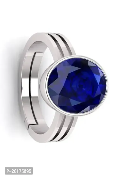 13.25 Ratti Natural Blue Sapphire Neelam Silver Plated Adjustable Gemstone Ring for Women's and Men's (Lab - Certified)