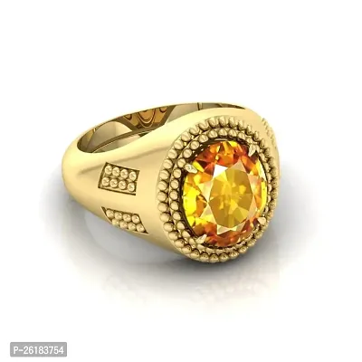 3.25 TO 15.25  Ratti  Natural Yellow Sapphire Pukhraj Gemstone Gold Plated Ring for Women's and Men's (Lab Certified)