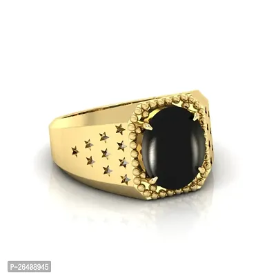 3.25 to 15.25 Ratti Sulemani Hakik Ring Akik Ring Original Natural Black Haqiq Precious Gemstone Hakeek Astrological Gold Plated Adjustable Ring-thumb0