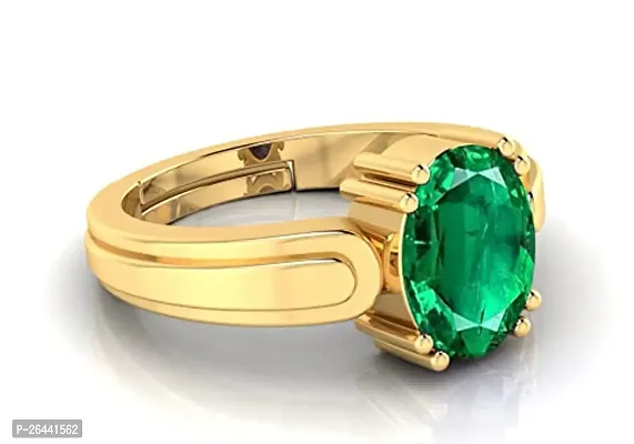 11.25 Ratti Panna Stone Original Certified Panna Stone Emerald Ring Gold Plated Adjustable for Unisex-thumb0