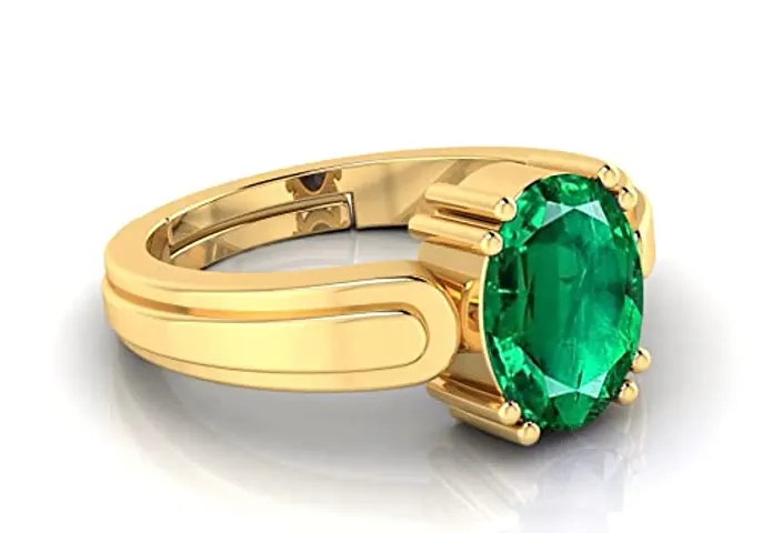 11.25 Ratti Panna Stone Certified Panna Stone Emerald Ring Plated Adjustable for Unisex