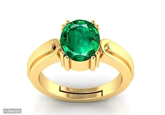 9.25 Ratti Panna Stone Original Certified Panna Stone Emerald Ring Gold Plated Adjustable for Unisex-thumb0