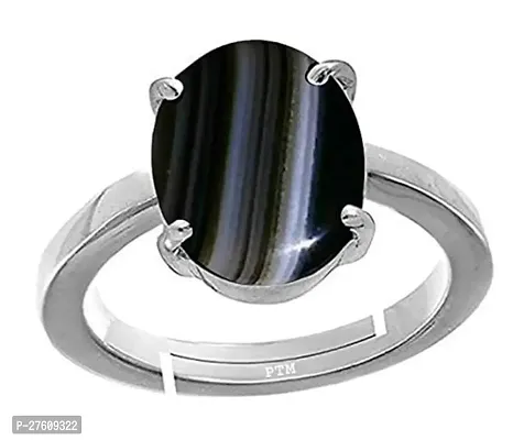 12.25 Ratti Sulemani Hakik Ring Original Natural Black Haqiq Precious Gemstone Hakeek Astrological Silver Plated Adjustable Ring Size 16-24 for Men and Women