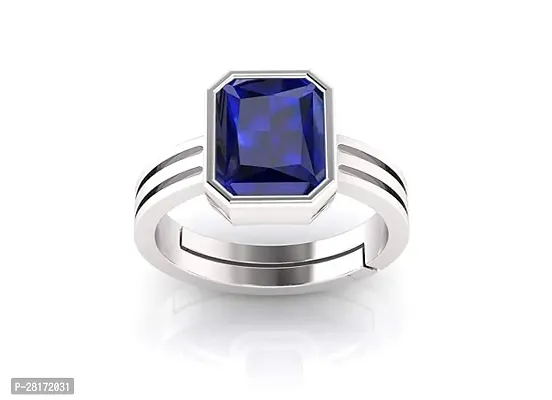 3.25 to 16.25 Carat Natural Blue Sapphire Neelam Panchdhatu Silver Plated Adjustable Gemstone Ring for Women's and Men's (Lab - Certified)-thumb0