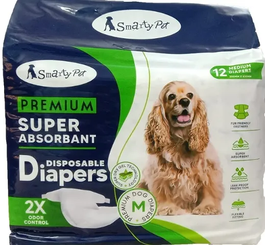 Pets Safe Pet Disposable Pet Diapers for Medium Breed Dogs & Puppies (Size - Medium, 300mm x 430mm, Pack of 12Pcs)