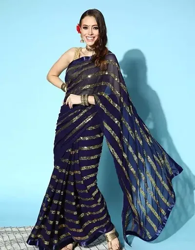 Fancy Georgette Saree With All Sequence Work With Blouse Piece