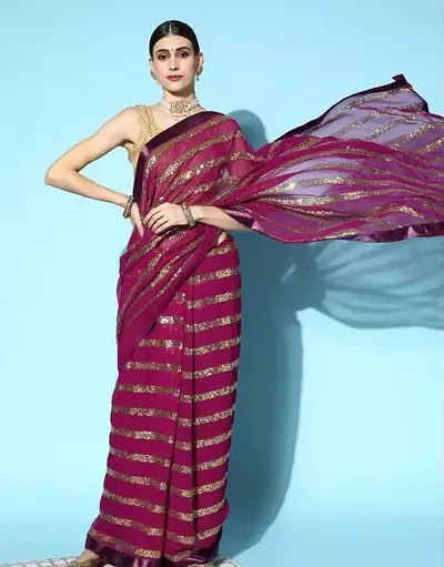 Georgette Sequence Belt Sarees With Blouse Piece