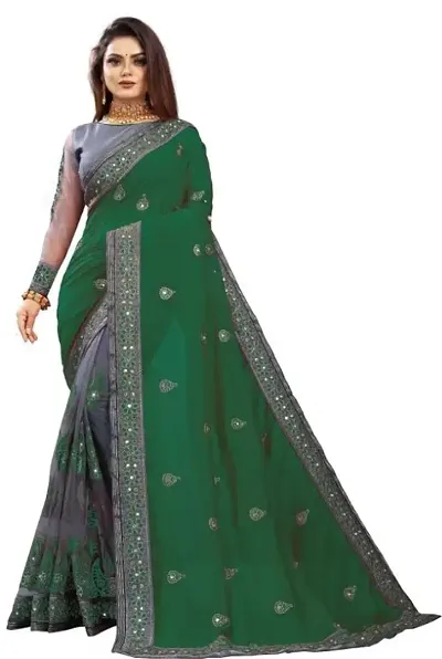 Embellished Bollywood Net Saree (Green)