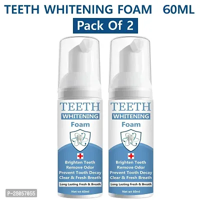 Teeth Whitening Foam Toothpaste Makes You Reveal Perfect  White Teeth, Natural Whitening Foam Toothpaste Mousse with Fluoride Deeply Clean Gums Remove Stains- Pack of 2 [60ml]-thumb0
