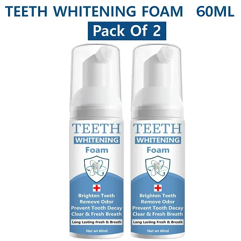 Teeth Whitening Foam Toothpaste Makes You Reveal Perfect  White Teeth, Natural Whitening Foam Toothpaste Mousse with Fluoride Deeply Clean Gums Remove Stains- Pack of 2 [60ml]