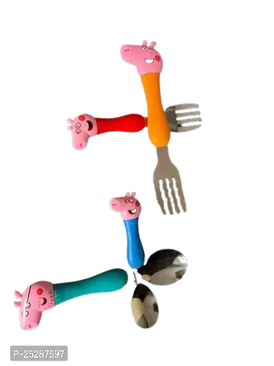 4 Fancy Colorful Fancy Spoons and Fork for kids made of Stainless steel.-thumb3