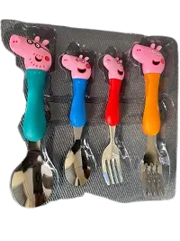 4 Fancy Colorful Fancy Spoons and Fork for kids made of Stainless steel.-thumb1