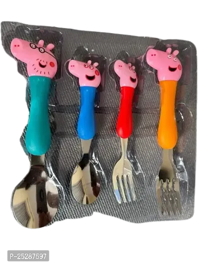 4 Fancy Colorful Fancy Spoons and Fork for kids made of Stainless steel.-thumb2