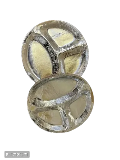 25 Pack, 3-Compartment Disposable Paper Silver Plate THALI | Eco-Friendly, Biodegradable, Plant Biomass Pattal | for Serving Dinner,Birthday,Lunch,Picnic,Wedding  Party-thumb3