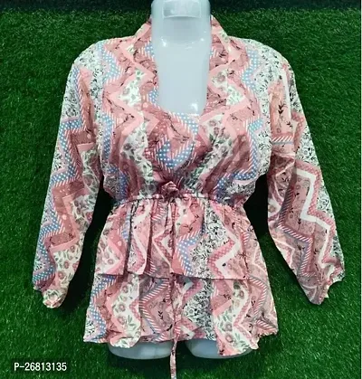 Elegant Peach Georgette Printed Tunic For Women