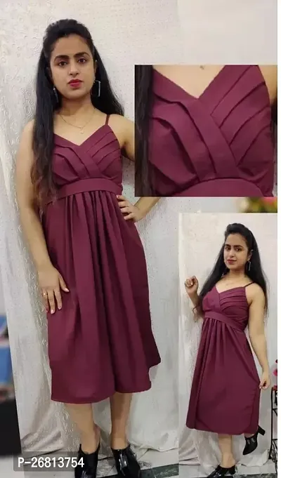 Stylish Purple Georgette Solid Fit And Flare Dress For Women
