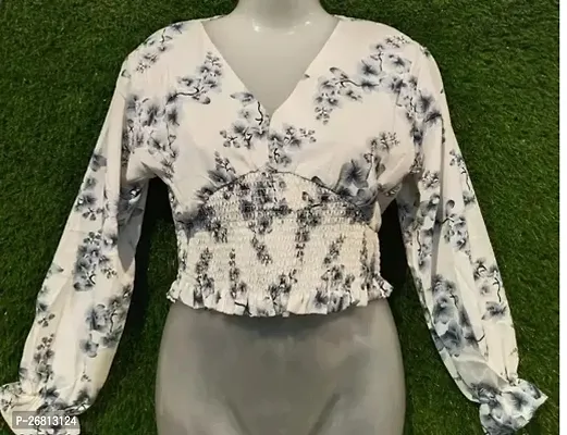 Elegant White Poly Crepe Printed Tunic For Women