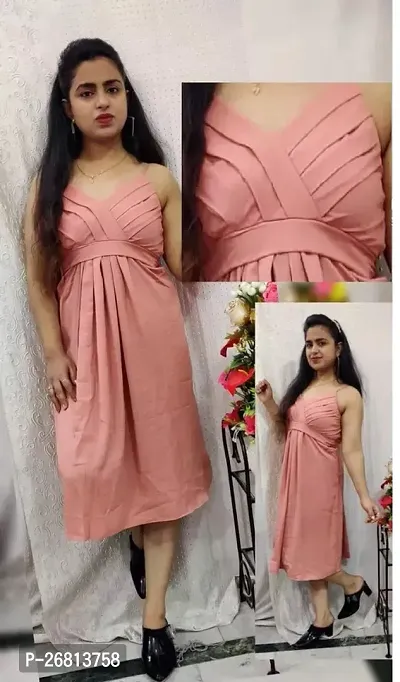 Stylish Pink Georgette Solid Fit And Flare Dress For Women