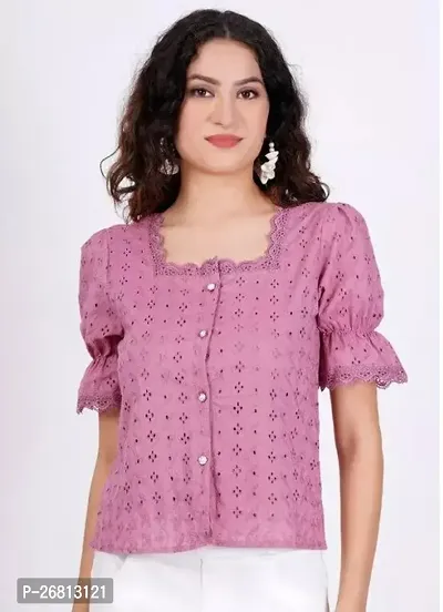 Elegant Pink Cotton Solid Tunic For Women-thumb0