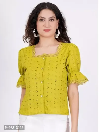 Elegant Yellow Cotton Solid Tunic For Women-thumb0