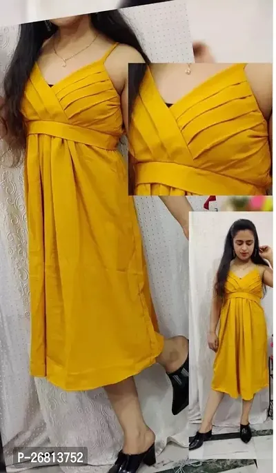 Stylish Yellow Georgette Solid Fit And Flare Dress For Women-thumb0