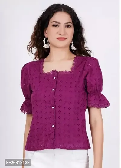 Elegant Purple Cotton Solid Tunic For Women