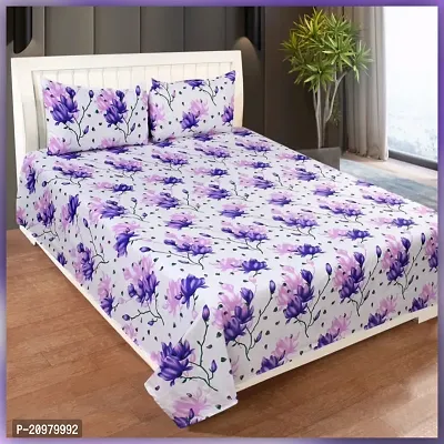 Neha Creation 140 TC Polycotton Floral Printed 3d Bedsheet With 2 Pillow Covers-thumb0