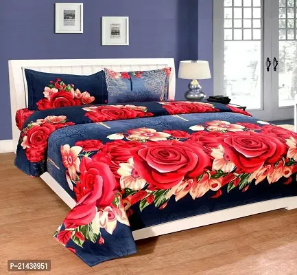 Neha Creation 140 TC Polycotton Floral Printed 3d Bedsheet With 2 Pillow Covers-thumb0