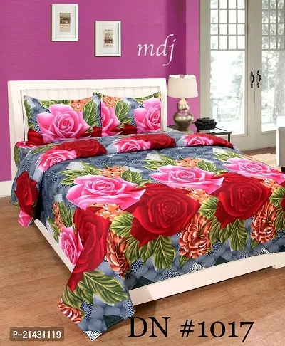 Neha Creation 140 TC Polycotton Floral Printed 3d Bedsheet With 2 Pillow Covers-thumb0