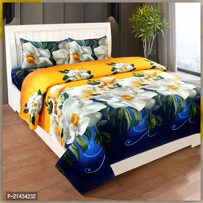 Neha Creation 140 TC Polycotton Floral Printed 3d Bedsheet With 2 Pillow Covers-thumb0