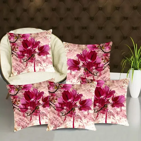 PRIDHI Satin Printed Digital Desgin Decorative Sofa Cushion Cover Pack of 5 (40x40 cm or 16x16 Inch)- Set of 5 Pcs Set Multicolor (Multi Design 45)