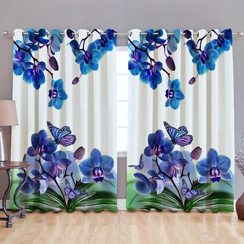 SHOPICTED 2 Piece Polyster 3D Digital Printed Curtain Set - Blue