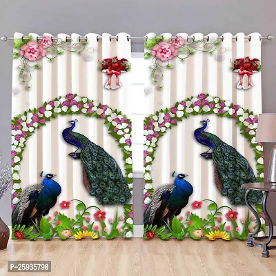 Neha Creation 3D Printer Peacock Design (4x5 Feet) Curtains For Window (Pack of 2)