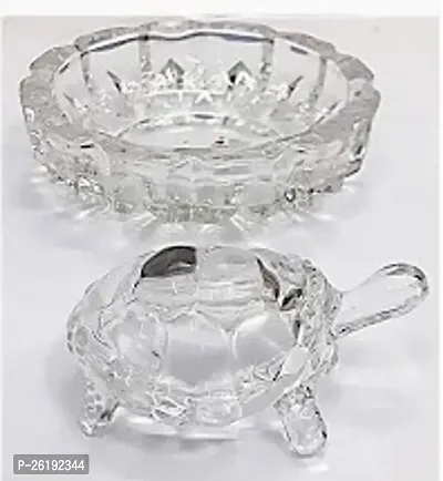 Crystal Glass Turtle With Round Shape Tray-thumb0