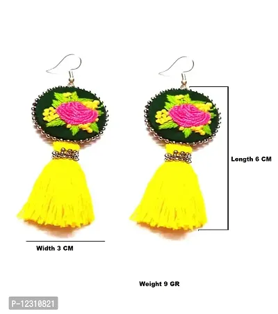 Anindita handmade cotton cloth  cotton Thread multi Color bohemian Style Embroidery Earrings Jewelry for Women and Girls-thumb3