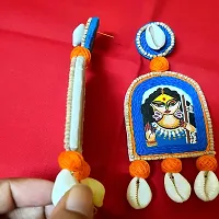Anindita Unique Design Hand Printed Seashell Jewelry Cowrie Blue Saraswati Earrings Girls / Women ( Light weight free size 1 Pair of Earring)-thumb3