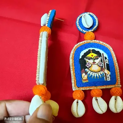Anindita Unique Design Hand Printed Seashell Jewelry Cowrie Blue Saraswati Earrings Girls / Women ( Light weight free size 1 Pair of Earring)-thumb4