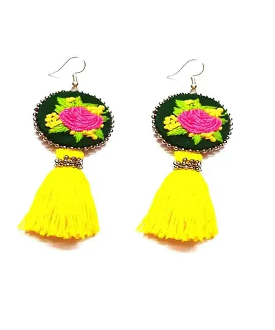 Anindita handmade cotton cloth & cotton Thread multi Color bohemian Style Embroidery Earrings Jewelry for Women and Girls