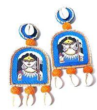 Anindita Unique Design Hand Printed Seashell Jewelry Cowrie Blue Saraswati Earrings Girls / Women ( Light weight free size 1 Pair of Earring)-thumb1