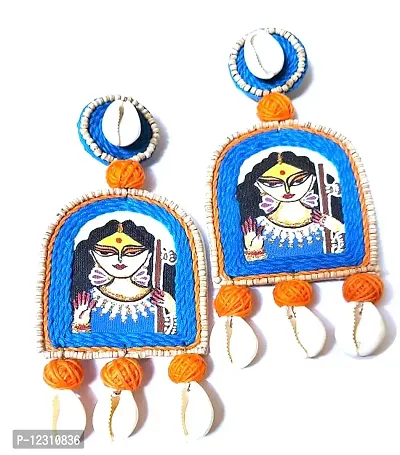 Anindita Unique Design Hand Printed Seashell Jewelry Cowrie Blue Saraswati Earrings Girls / Women ( Light weight free size 1 Pair of Earring)-thumb2