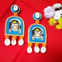 Anindita Unique Design Hand Printed Seashell Jewelry Cowrie Blue Saraswati Earrings Girls / Women ( Light weight free size 1 Pair of Earring)-thumb2