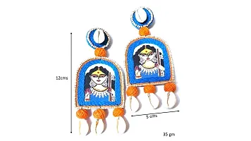 Anindita Unique Design Hand Printed Seashell Jewelry Cowrie Blue Saraswati Earrings Girls / Women ( Light weight free size 1 Pair of Earring)-thumb4