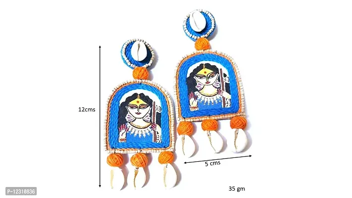 Anindita Unique Design Hand Printed Seashell Jewelry Cowrie Blue Saraswati Earrings Girls / Women ( Light weight free size 1 Pair of Earring)-thumb5