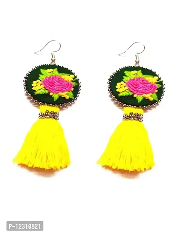 Anindita handmade cotton cloth  cotton Thread multi Color bohemian Style Embroidery Earrings Jewelry for Women and Girls-thumb2