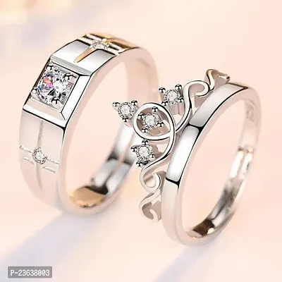 Trendy and Classy Adjustable Couple Rings with American Diamonds in Silver Polish-thumb0