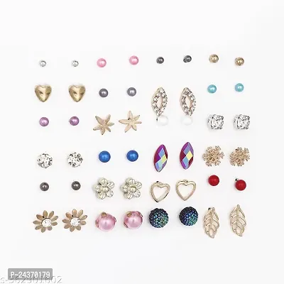 RARE1STUDIO Jewellery For Girls/Women Gold Plated Multicolor Studs Combo of 24 Quirky Pairs ( Pack of 24 Pair)-thumb0